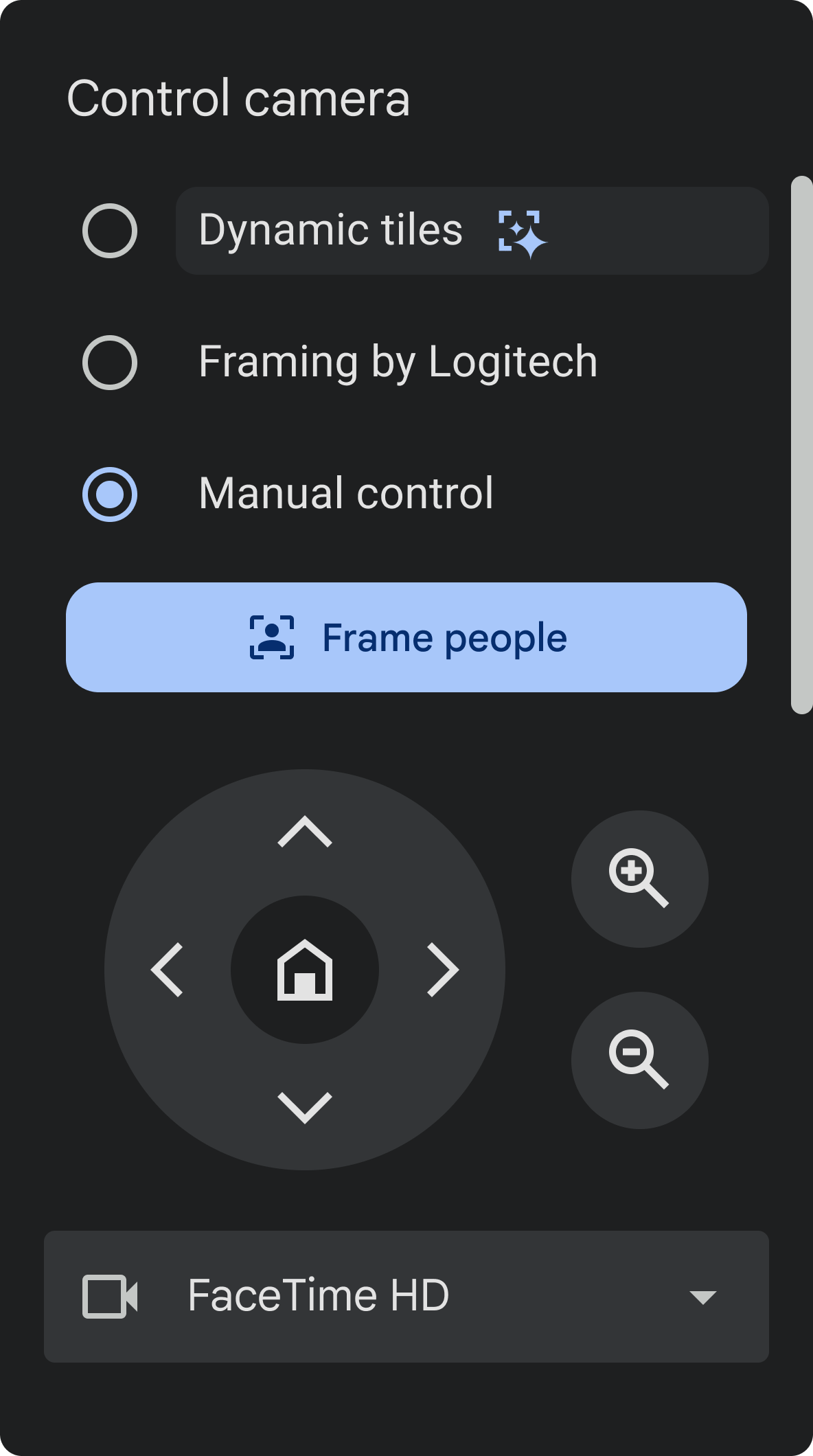 Controles da câmera na nova interface